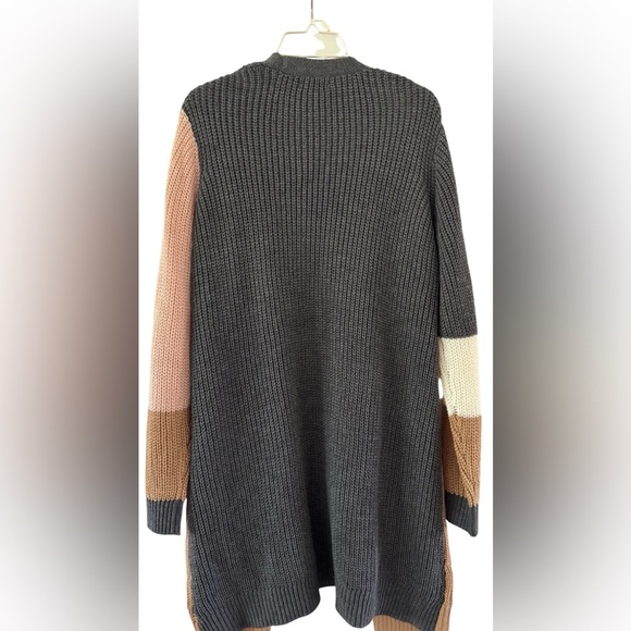 Nine West Women's Chunky Knit Color Block Open Long Line Cardigan Sweater Sz XL - Picture 3 of 3